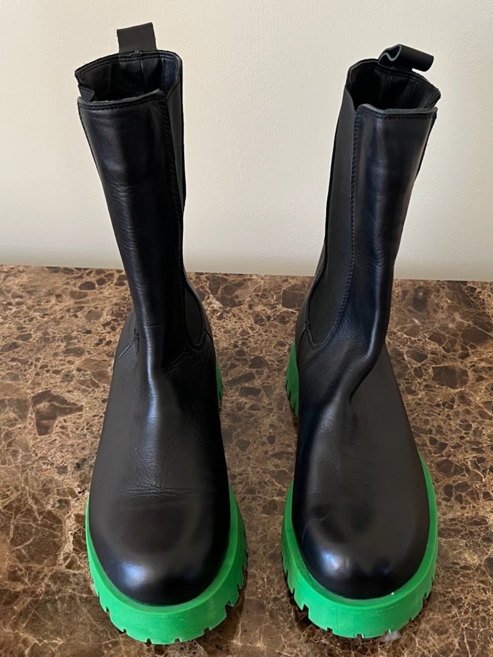 Steve Madden Hesitant Leather Black Mid Calf Chunky Boot, Size 10/41 EU